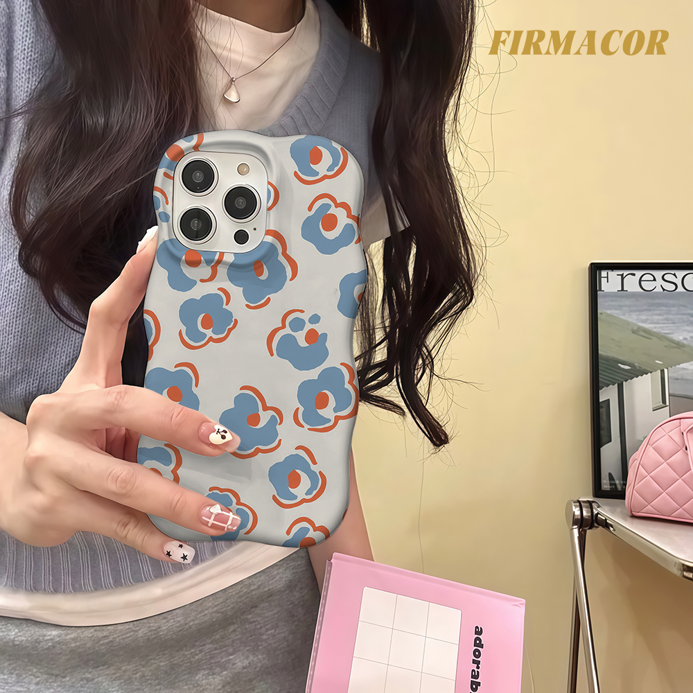 Phone Cases Orange - Luxury Wave Blue Orange Floral Double