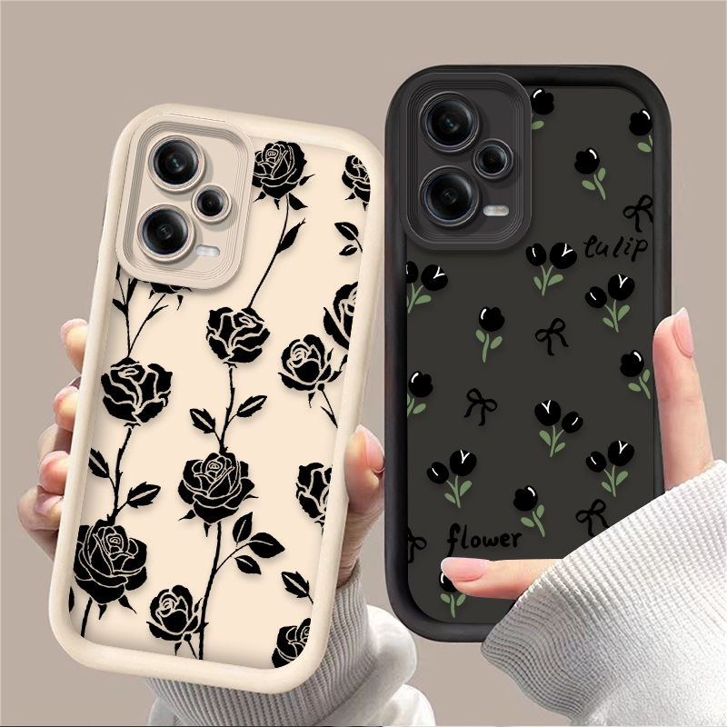 Phone Cases Black - Black Flowers Pattern Phone Case for