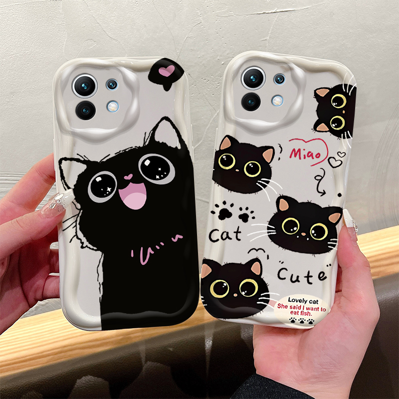 Phone Cases Black - Cute Big Eyed Black Cat 3D