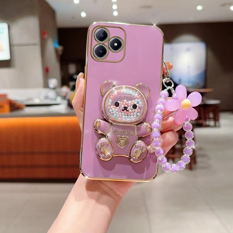 Phone Cases Best - Luxury Plating Quicksand Bear Holder Flower