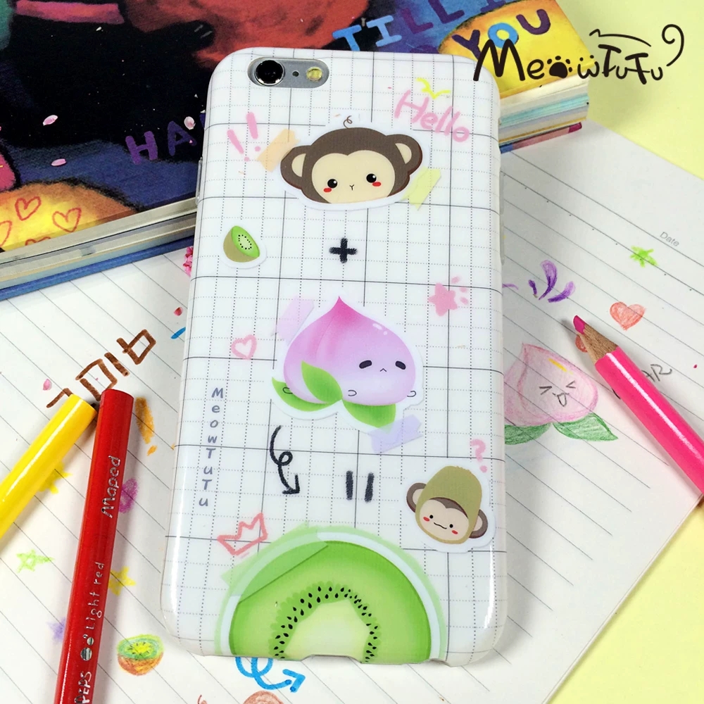 Phone Cases Kawaii - Cute Monkey Peach Kiwi Kawaii White
