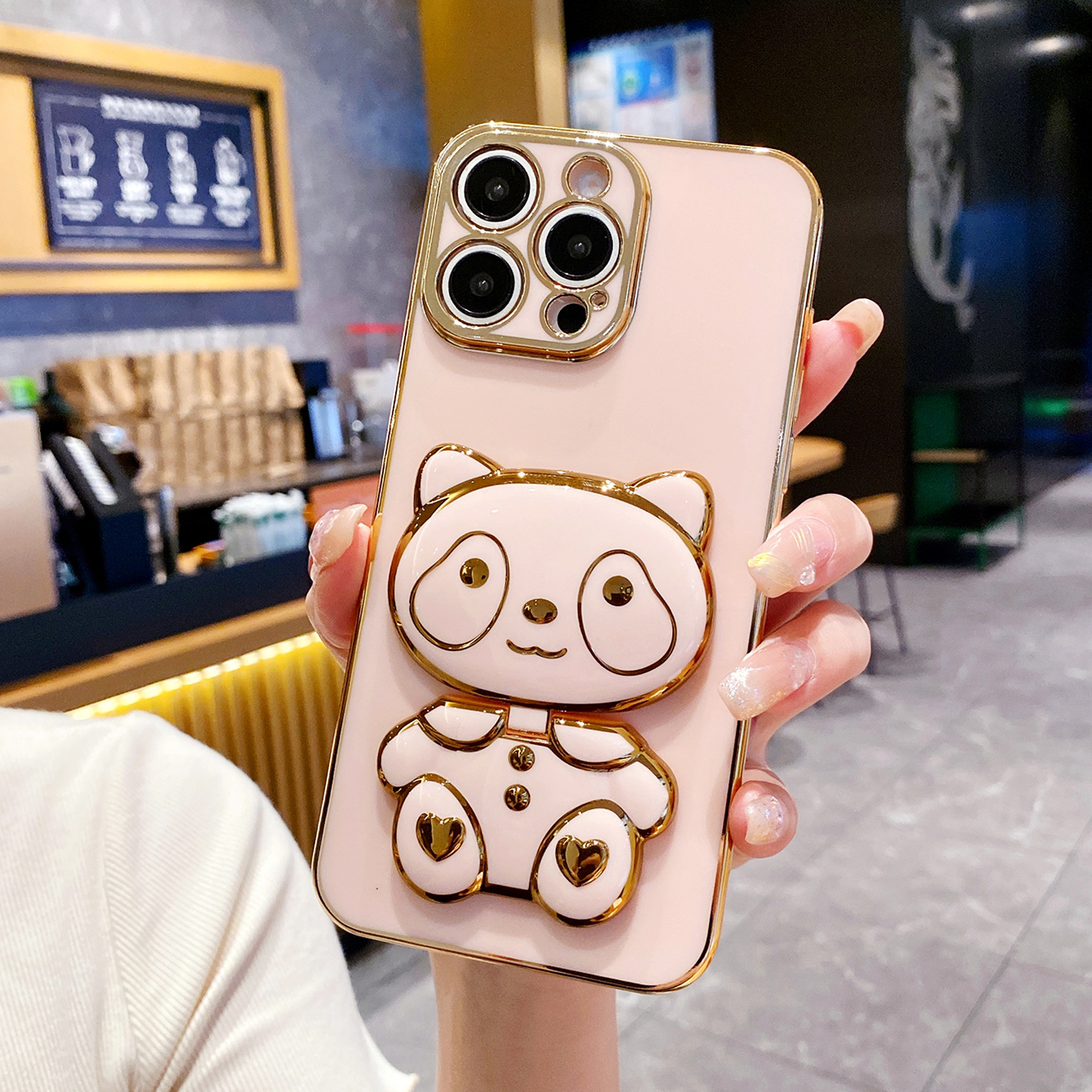 Phone Cases Best - Luxury Plating Panda Mirror Holder Phone