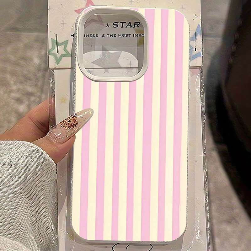 Phone Cases Orange - Simple Pink Vertical Striped Lichee Pattern