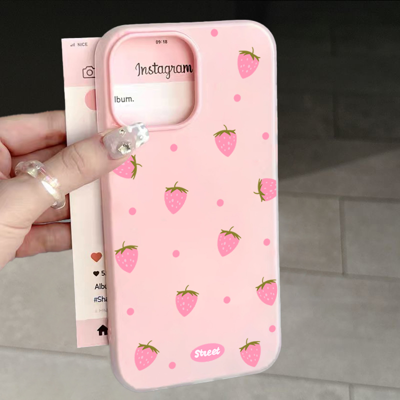 Phone Cases For Iphone 13 - Sweet Pink Strawberry Pattern Phone Case
