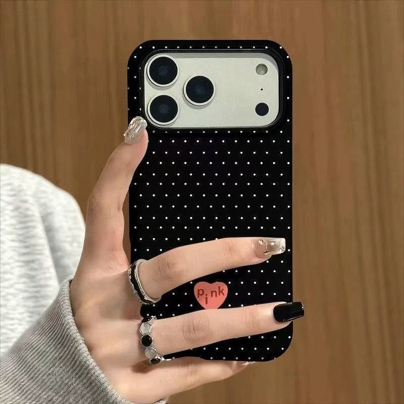 Phone Cases Black - Fresh Simple Black Polka Dot Heart