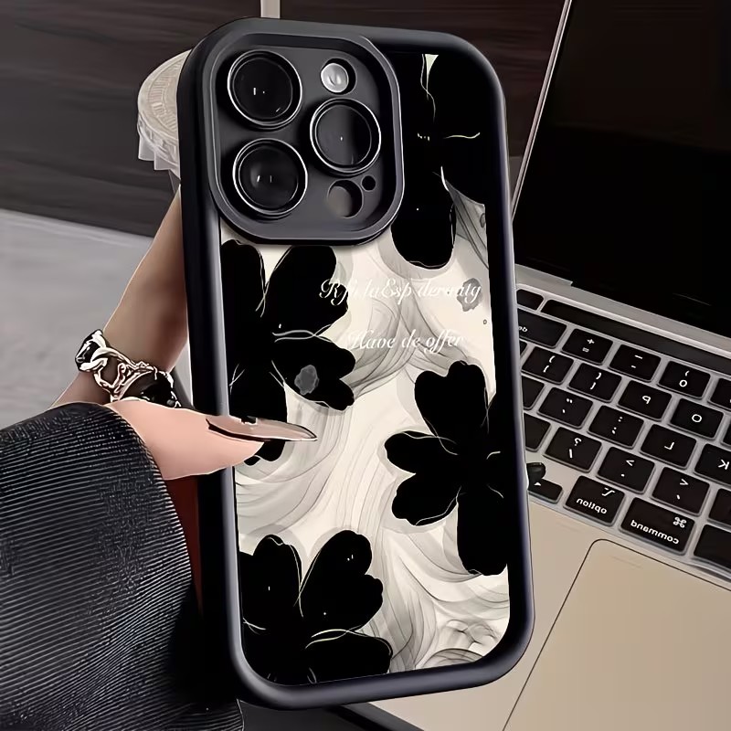 Phone Cases Black - Black Ink Flower Soft TPU Airbag