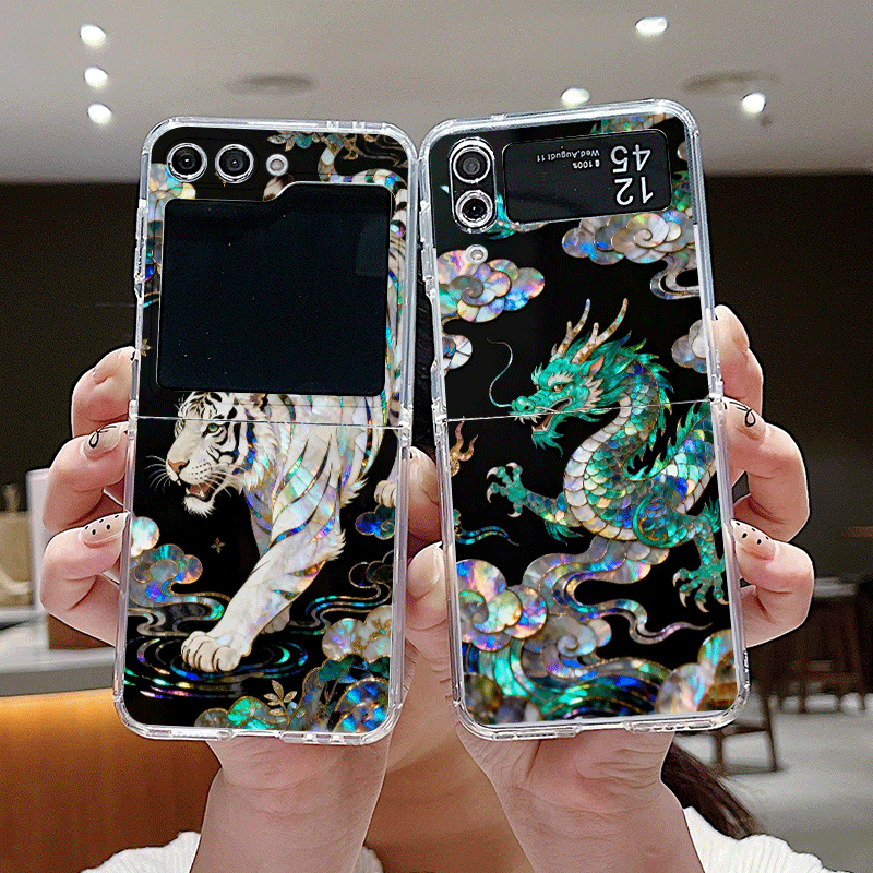 Phone Cases Z Flip 5 - Stylish Tiger Dragon Marble Texture Phone