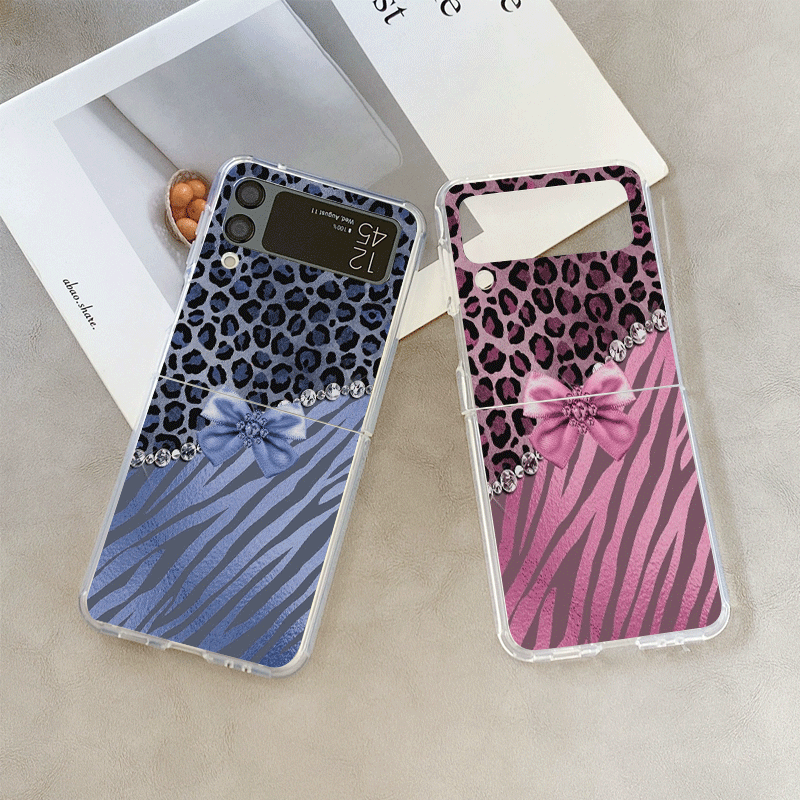 Phone Cases Z Flip 5 - Creative Pink Blue Bow Leopard Printed