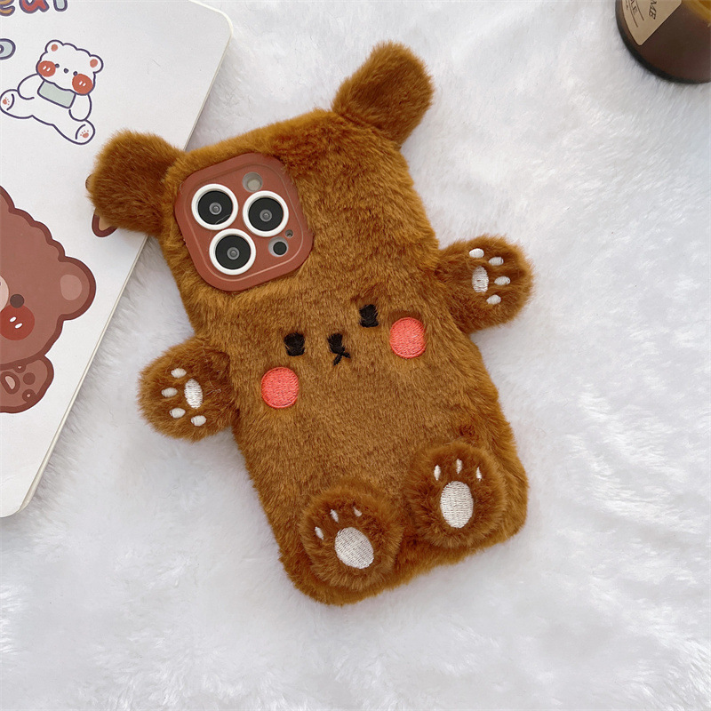 Korean 3D Cartoon Bear Fluffy  - Phone Cases For Iphone 13 recensie en prijs